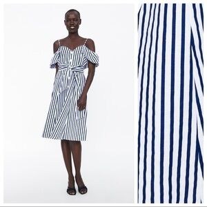 NWOT. Zara Linen Striped Midi Dress. Size XS.